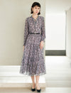 Vintage Floral Print Ruffle Detail Midi Dress