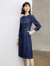 Vintage-Inspired Denim 3/4 Sleeved Knee Length Dress