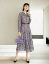 Vintage Floral Print Ruffle Detail Midi Dress