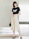 Lace Mesh A-Line Midi Skirt