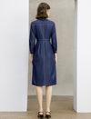 Vintage-Inspired Denim 3/4 Sleeved Knee Length Dress