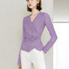 V-Neck Ruched Waist Long Sleeve Top - Purple