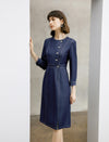 Vintage-Inspired Denim 3/4 Sleeved Knee Length Dress