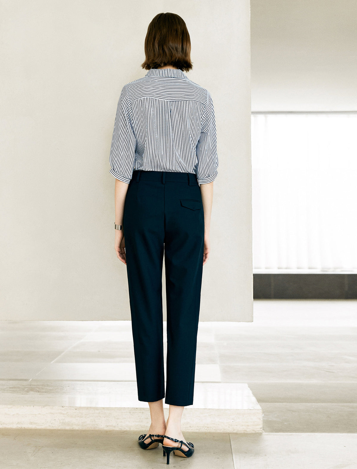 Simple Striped Jacquard Button-Down Shirt
