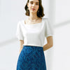 Square Neck Lace Detail Short Sleeve Top - White