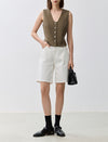 Linen Blend V-Neck Button Front Vest