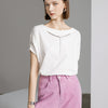 Metal Chain Detail Round Neck Drop Shoulder Short Sleeve Top - White