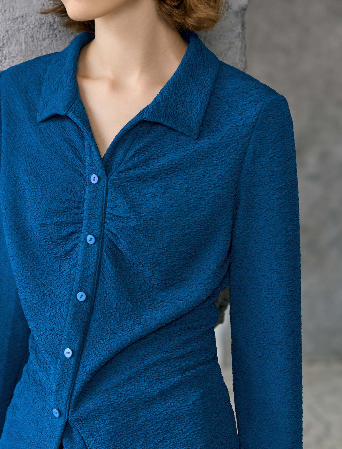 Vintage Pleated Button Textured Detail Polo Shirt