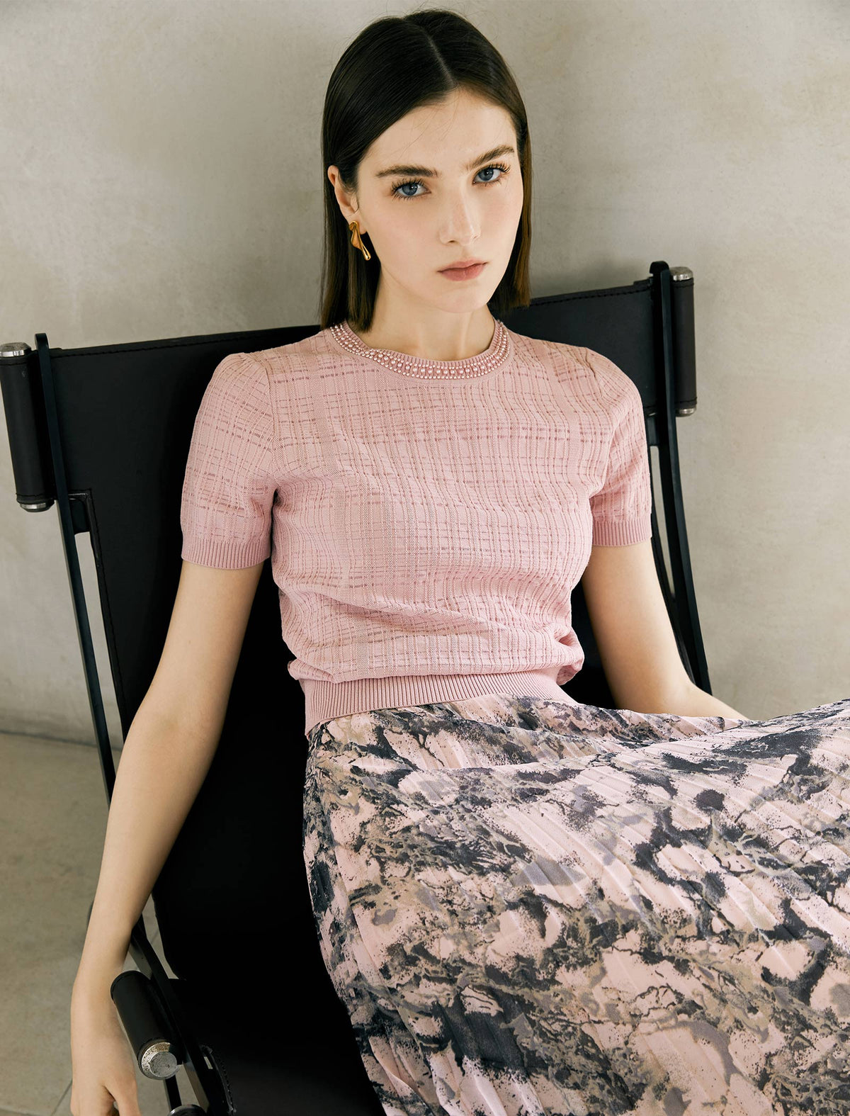 Textured Knit Round Neck Top