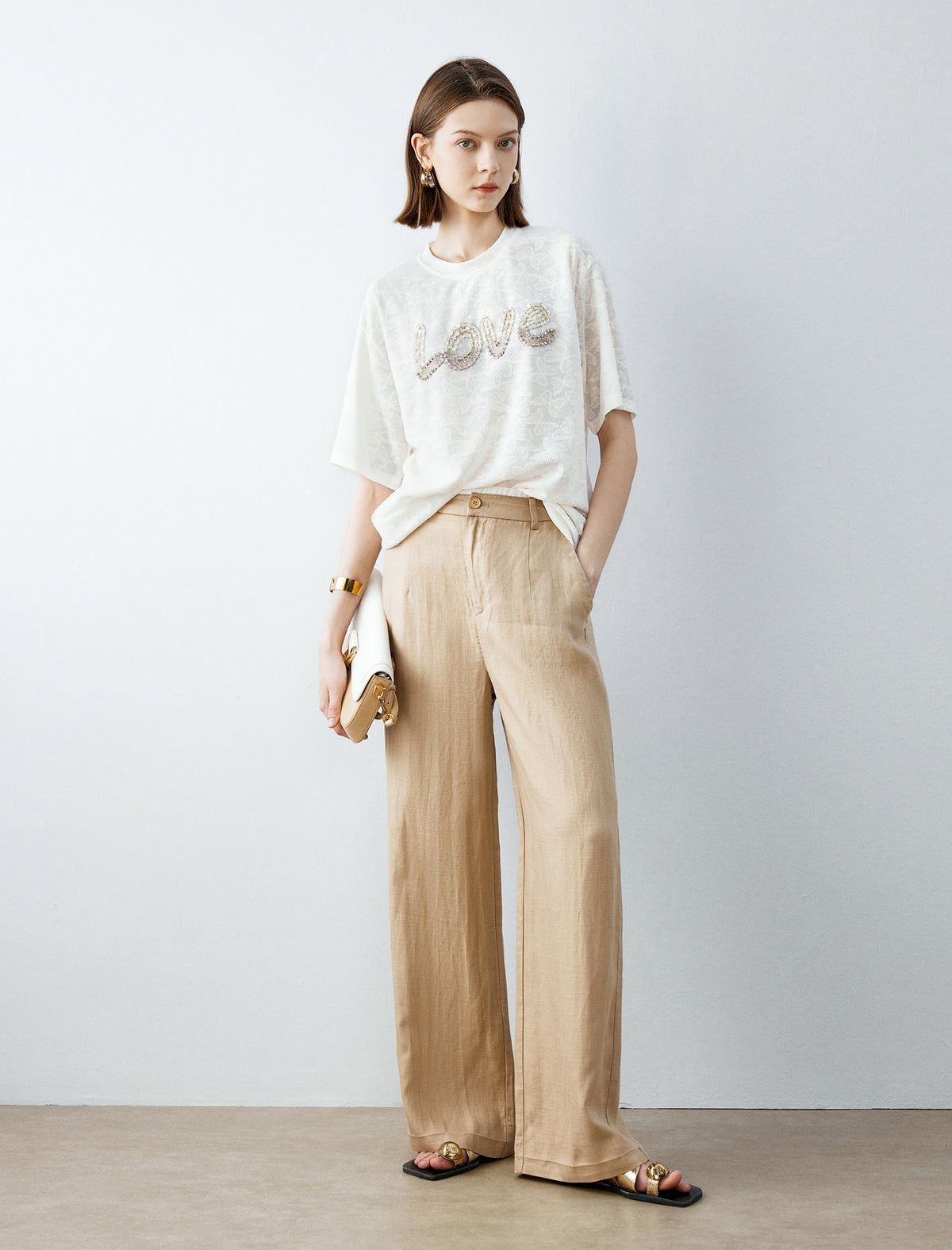 Tencel Blend High Waist Wide Leg Pants